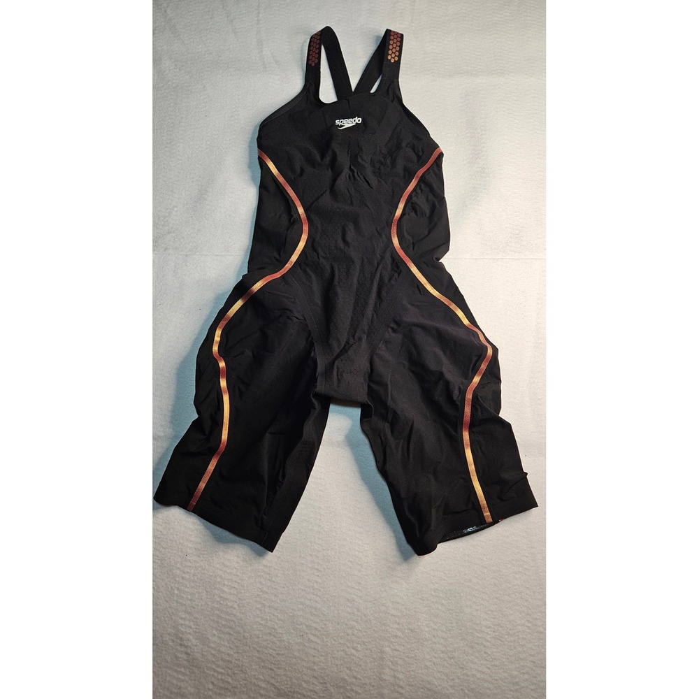 Speedo LZR Pure Intent Open Back Kneeskin Tech Suit Black Rose Gold Size 24 FINA